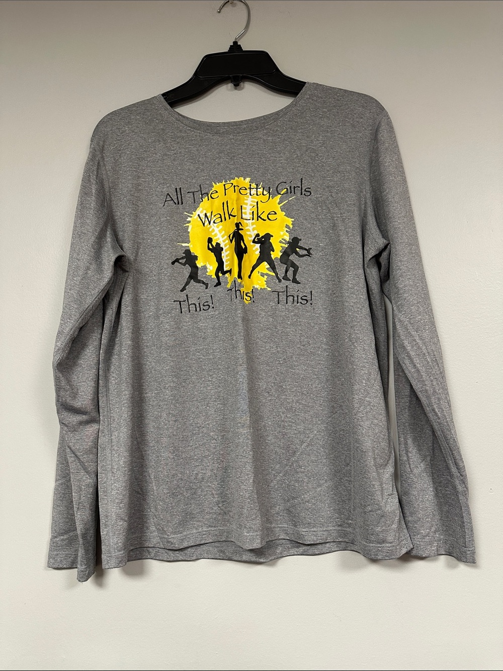 Athletic Works soft polyester softball graphic long sleeve gray t shirt L